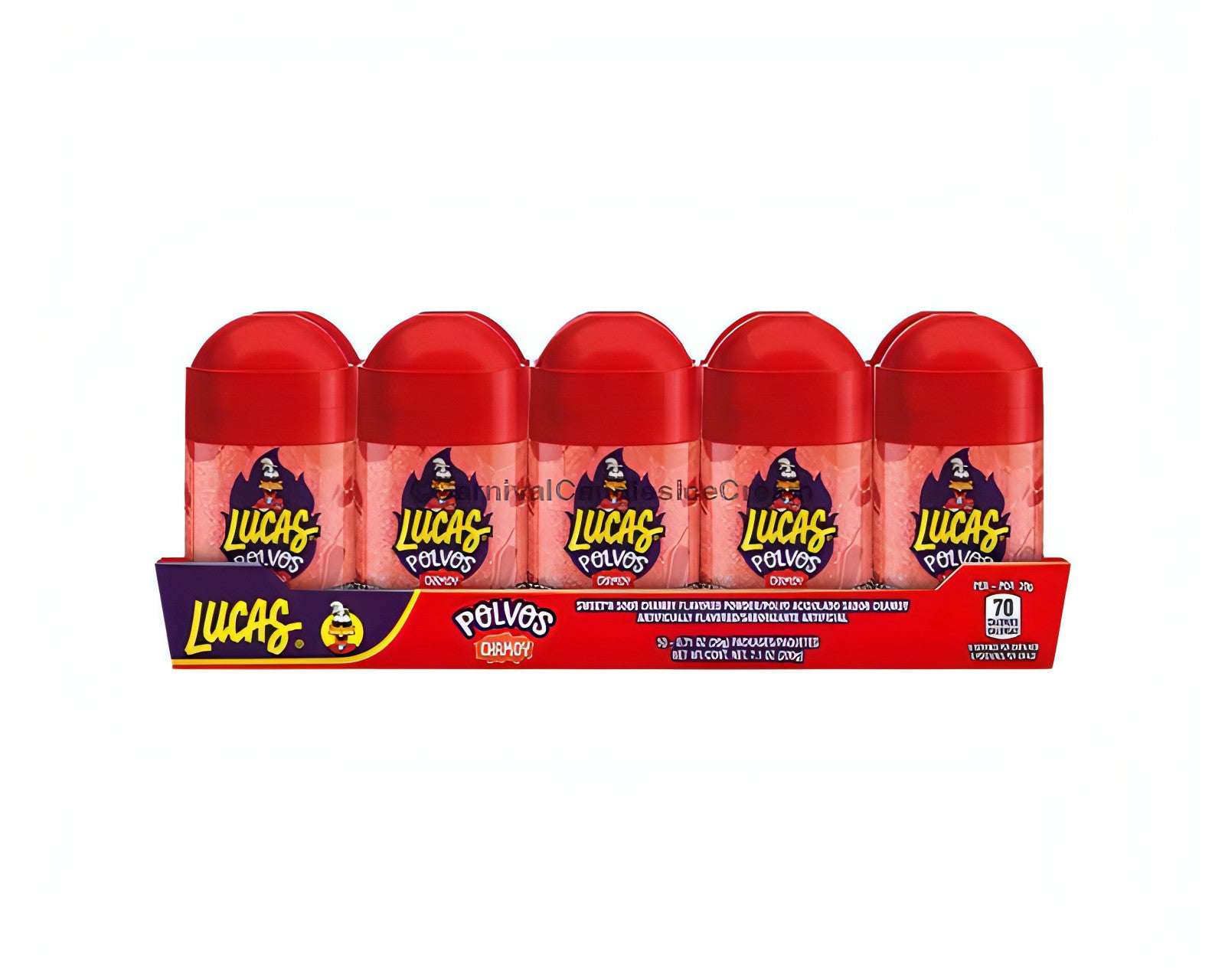 Lucas Polvos Chamoy Mexican powder candy, 10 count pack, featuring sweet and spicy flavors, perfect for bulk Mexican candy snacks.