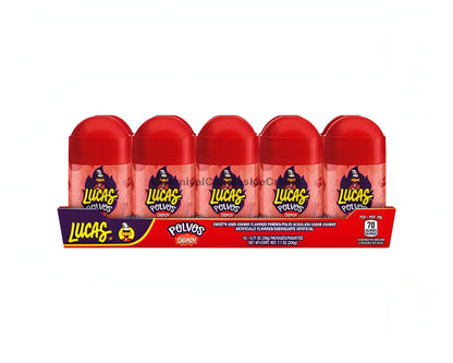 Lucas Polvos Chamoy Mexican powder candy, 10 count pack, featuring sweet and spicy flavors, perfect for bulk Mexican candy snacks.