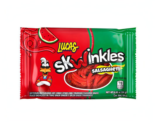 Lucas Salsaghetti Watermelon Flavored Straw Candy, sweet and spicy Mexican candy, bulk Mexican candy, 12 count.