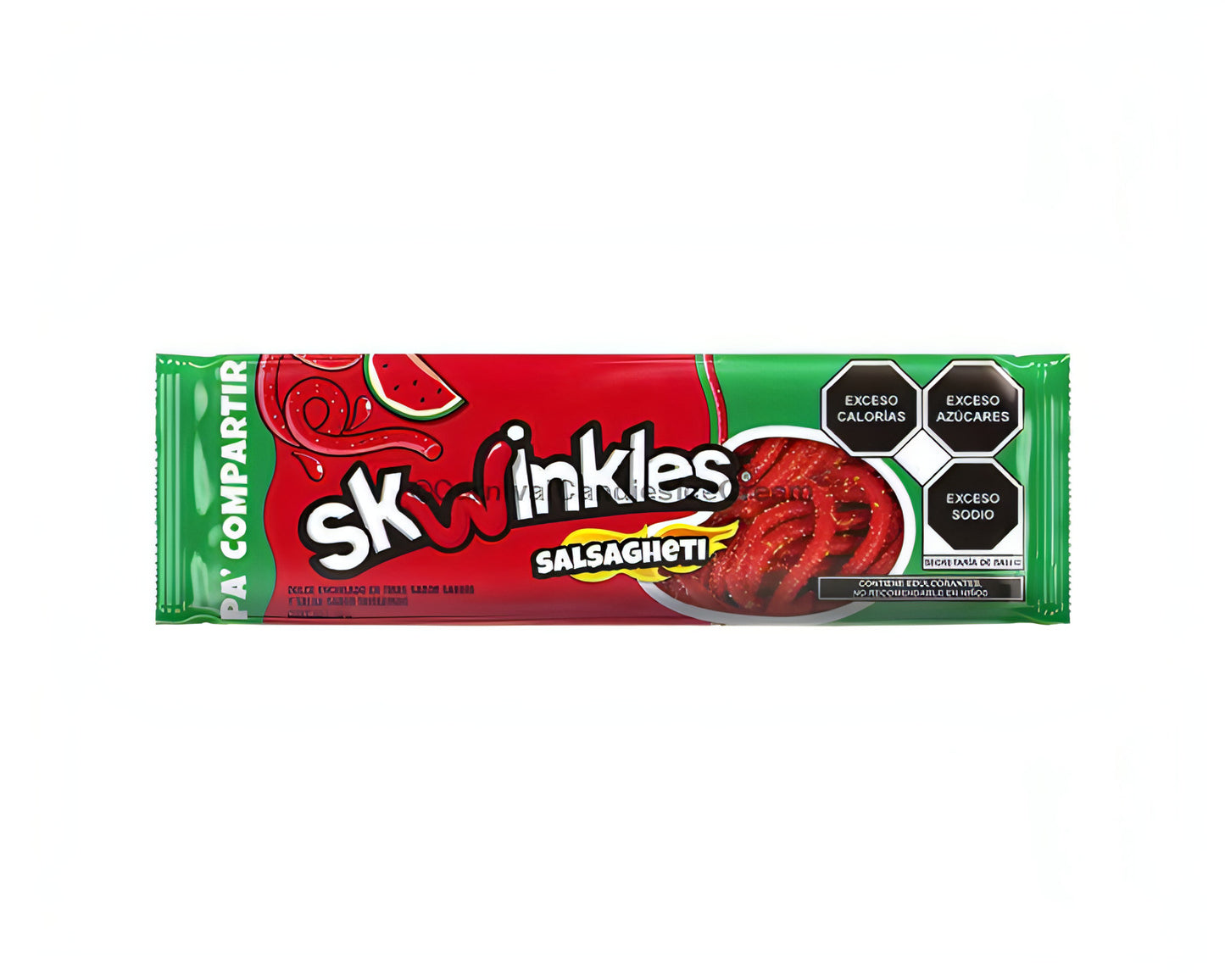 Lucas Salsaghetti watermelon flavored candy packaging, a unique Mexican candy with sweet and spicy flavors.
