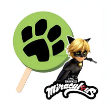 Miraculous Cat Noir ice cream popsicle with green apple flavor and Cat Noir character image.