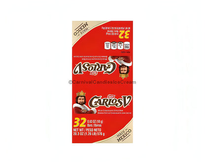 Nestle Carlosv Stick Milk Chocolate box, 32 count, featuring Mexican candy with smooth flavor and chalky texture.