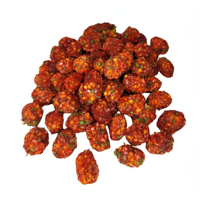 Oy Chamoy! Spicy chamoy covered Nerds candy, bright red and orange clusters, 4 oz Mexican candy treat.