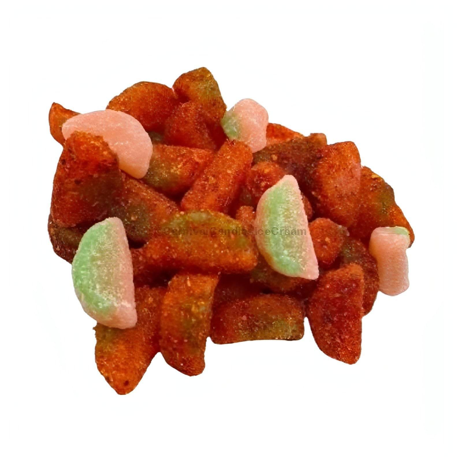 Oy Chamoy! Chamoy Sour Watermelon Slices, a colorful Mexican candy with sweet and spicy flavors.