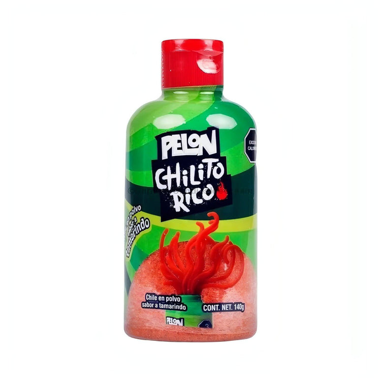 Pelon Chilito Rico Tamarindo Seasoning bottle, 140g, perfect for enhancing Mexican candy with sweet and spicy flavor.