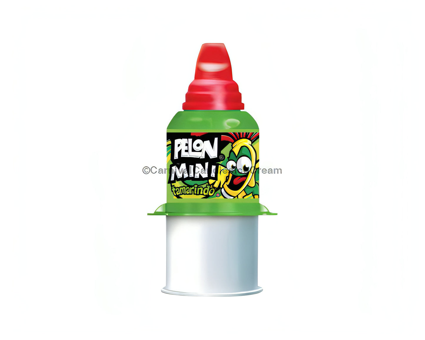 Pelon Mini tamarind candy container in bulk, featuring chili powder and sugar, offering sweet and spicy flavor.
