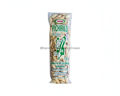 Pichirilo Pumpkin Seeds pack, a nutritious Mexican snack delight, featuring roasted golden pumpkin seeds.
