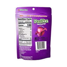 Peelerz Peelable Gummy Grape 6 oz bag back, featuring nutrition facts and gluten-free label.