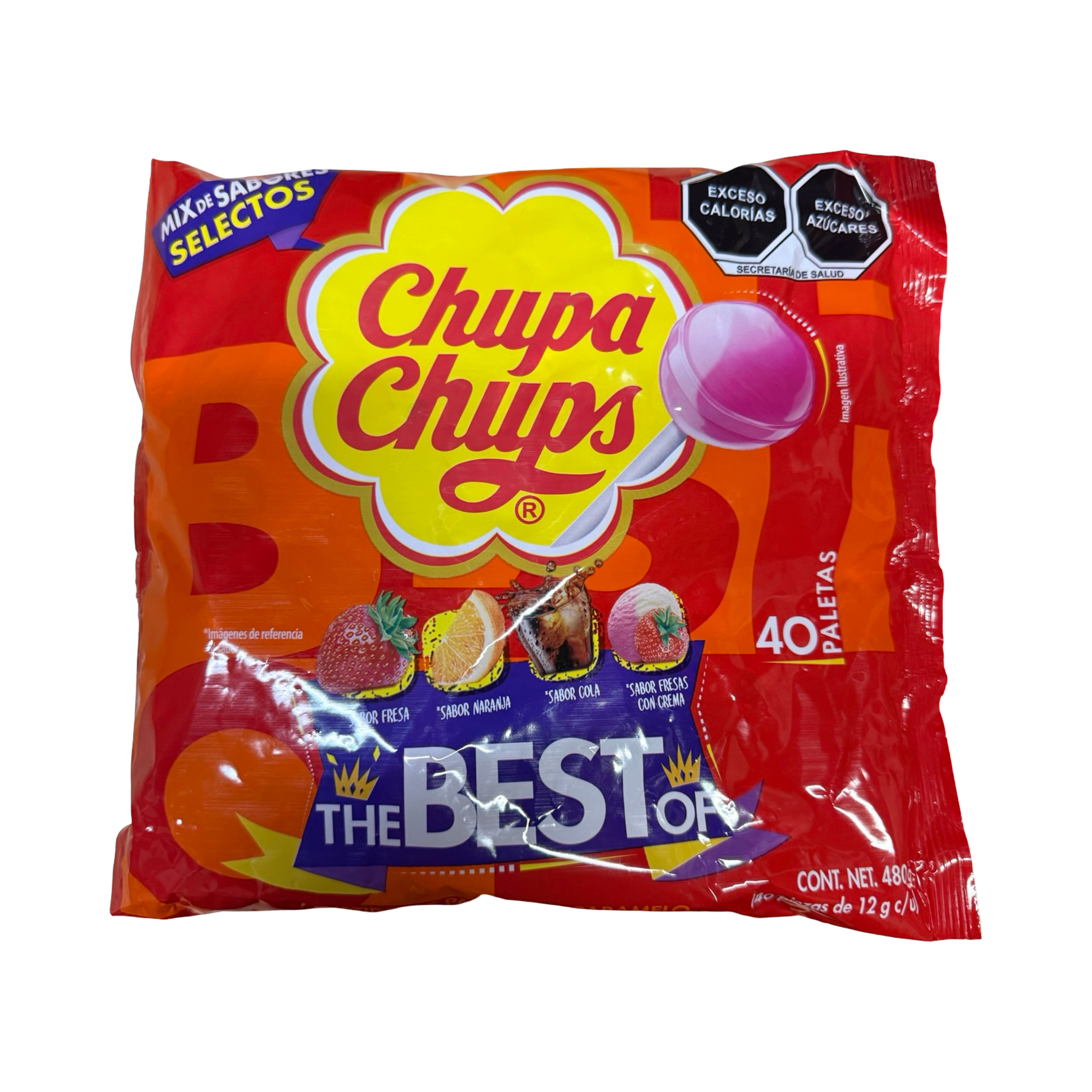 Chupa Chups Cremosa Lollipops Assorted Strawberry, Orange, Cola, and Strawberry/Cream (40 Count)