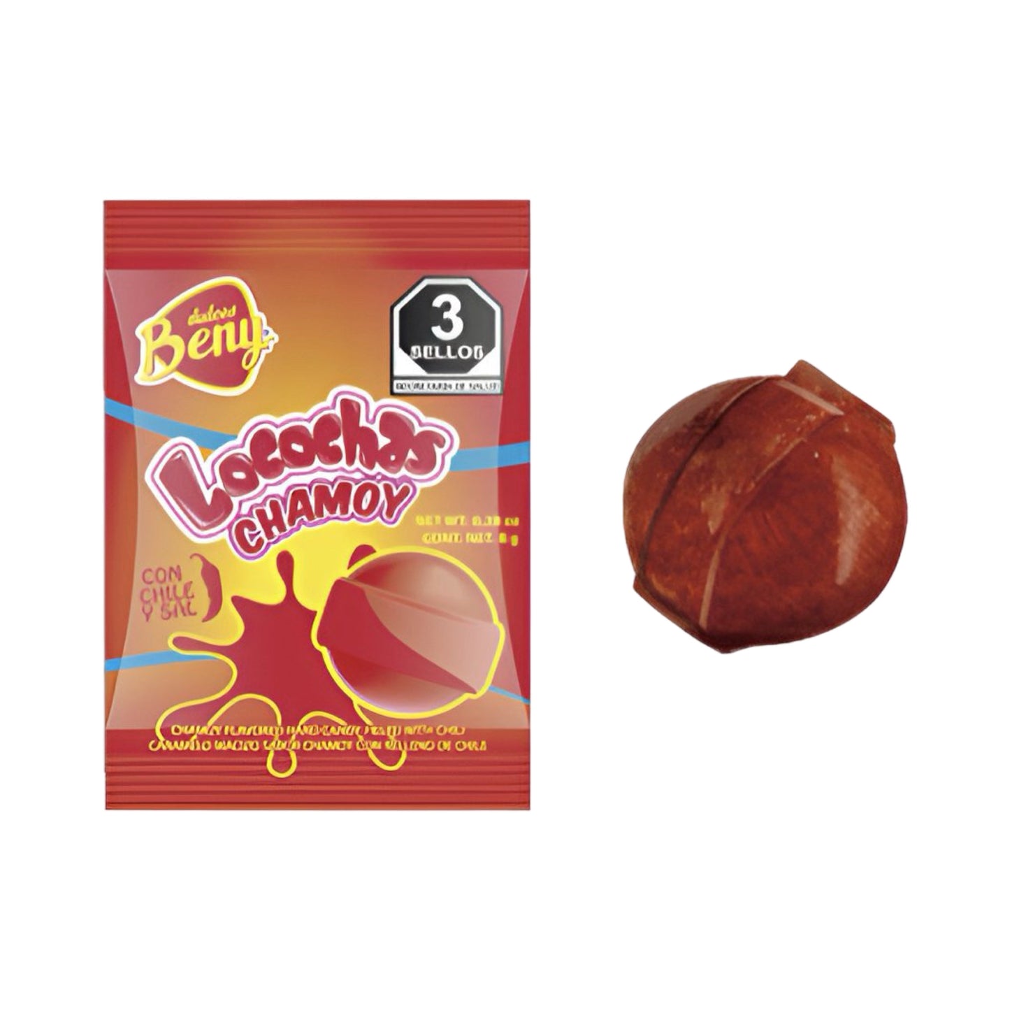 Beny Locochas Chamoy hard candy with chili powder, 60 count pack of sweet and spicy Mexican candy in bulk.