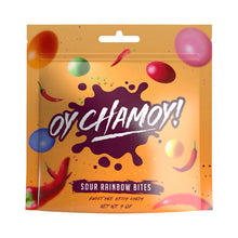 Oy Chamoy! Sour Rainbow Bites package featuring colorful candy and spicy motifs, a unique Mexican candy experience.