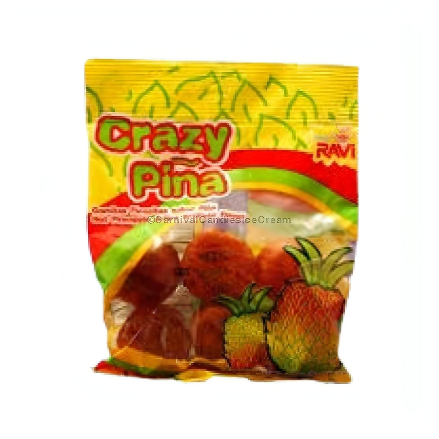 Ravi Crazy Pineapple candy bag featuring sweet and spicy pineapple-flavored jelly; bulk Mexican candy option.