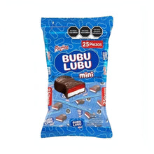 Ricolino Mini Bubu Lubu Chocolate Marshmallow pack, 25 count, featuring delightful Mexican candy for snacking or sharing.