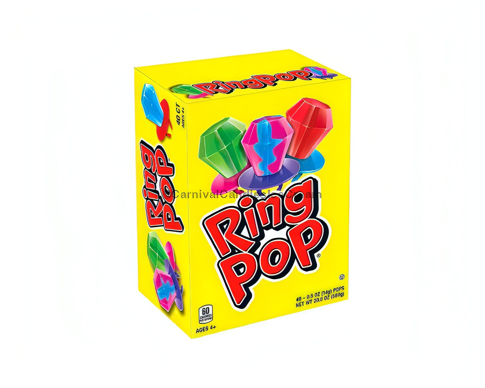 Ring Pops 40 count box of colorful, transparent candy rings; nostalgic candy in bulk for sweet treats.