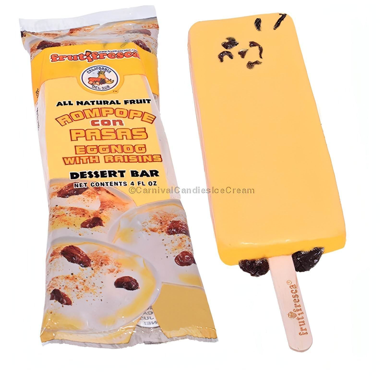 Rompope Con Pasas ice cream bar and packaging in a 12 count, available for local pick-up only, bulk ice cream.