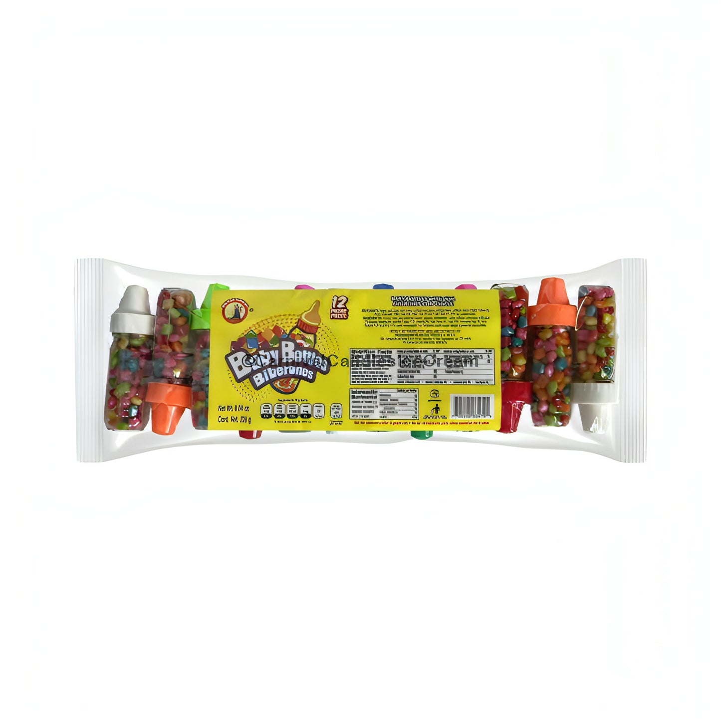 Colorful Safari Baby Bottles Gum pack containing 12 miniature bottles of bulk Mexican candy.