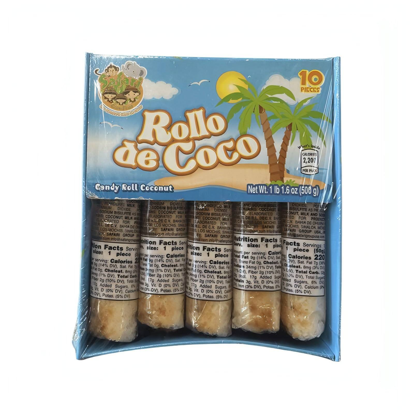 Safari Rollo De Coco Coconut Candy 10 Count, delicious Mexican candy bulk made from shredded coconut.
