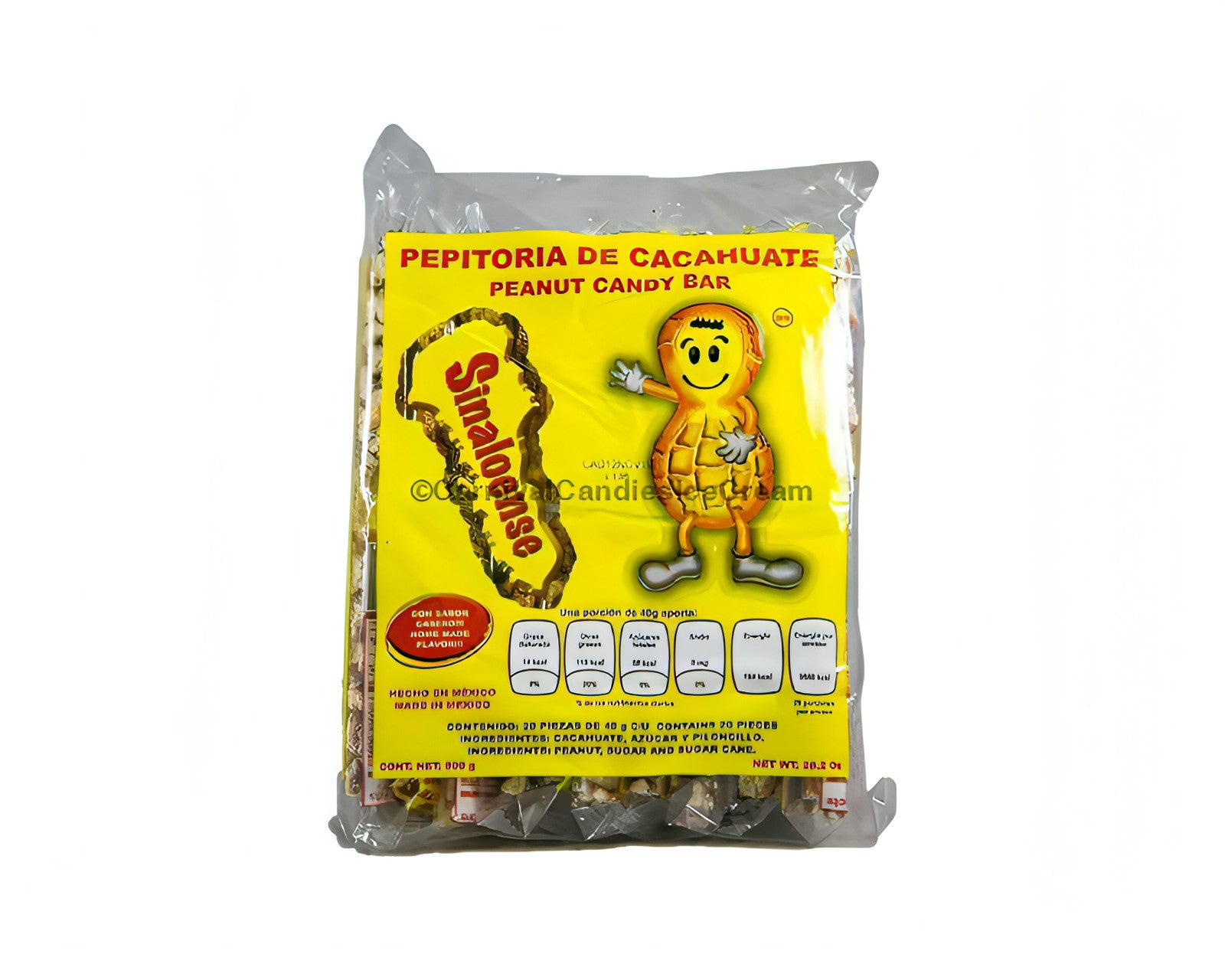 Sinaloense Pepitoria de Cacahuate peanut candy bars, a delicious Mexican snack delight, 20 count packaging.