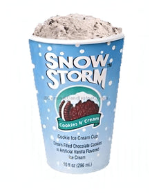 Snow Storm Cup filled with Cookies 'N' Cream ice cream, perfect for bulk ice cream local pick-up orders.