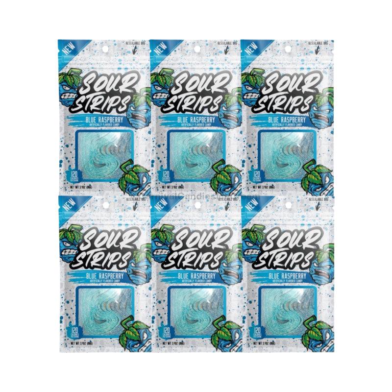 Sour Strip Candy Belts (6 Pack) (3.4 Oz) Blue Raspberry Mix Flavor