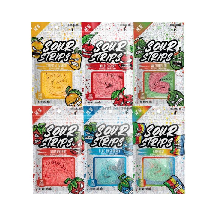 Sour Strip Candy Belts (6 Pack) (3.4 Oz) Mix Flavors Flavor