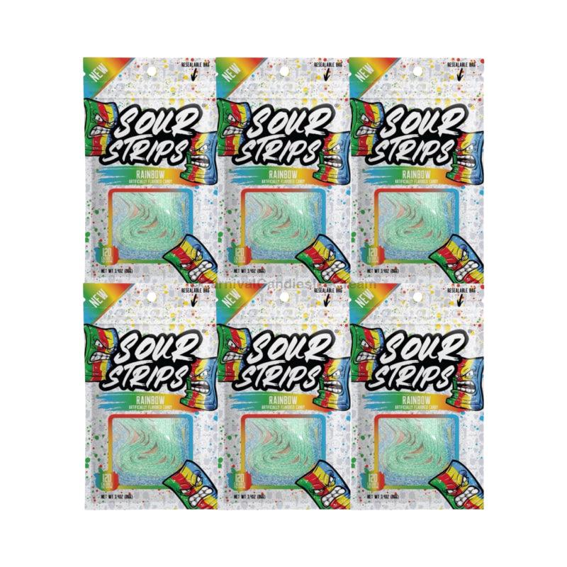 Sour Strip Candy Belts (6 Pack) (3.4 Oz) Rainbow Mix Flavor
