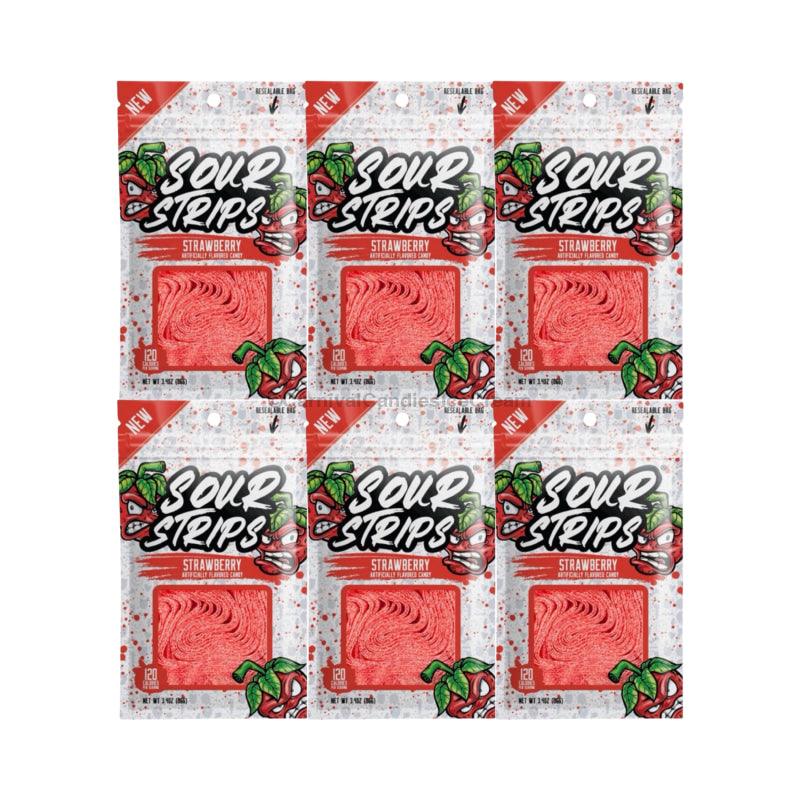 Sour Strip Candy Belts (6 Pack) (3.4 Oz) Strawberry Mix Flavor