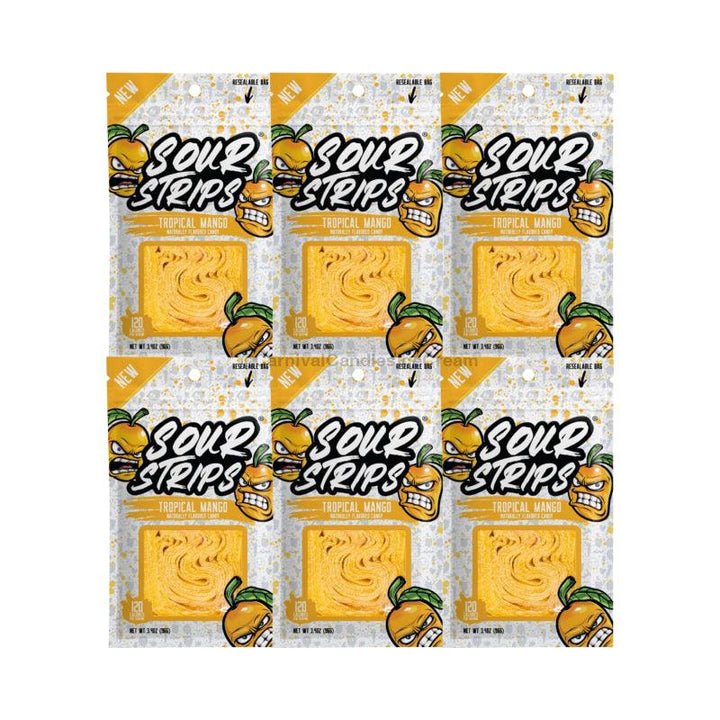 Sour Strip Candy Belts (6 Pack) (3.4 Oz) Tropical Mango Mix Flavor