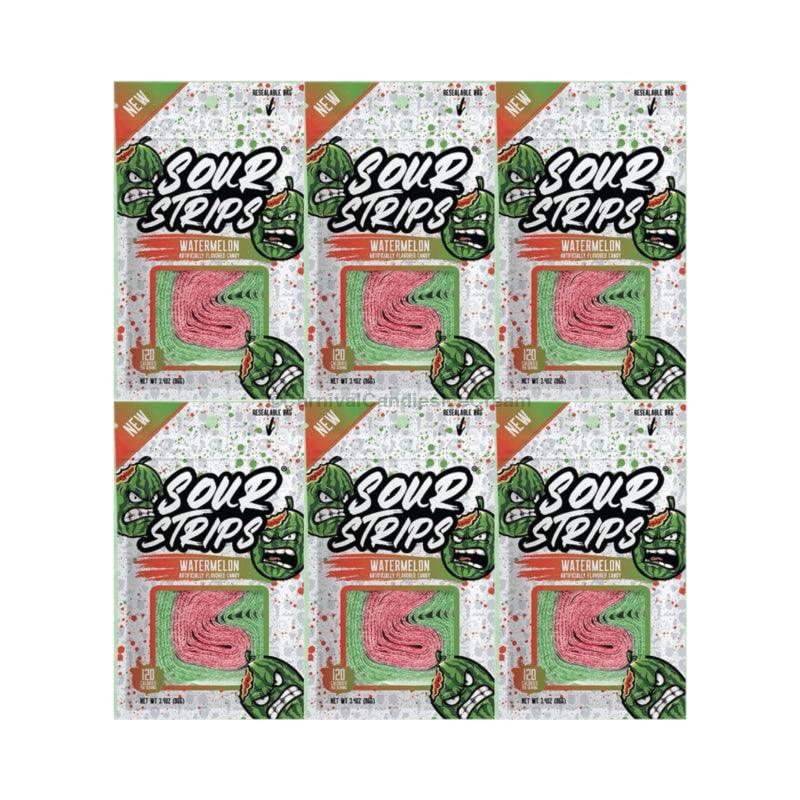 Sour Strip Candy Belts (6 Pack) (3.4 Oz) Watermelon Mix Flavor