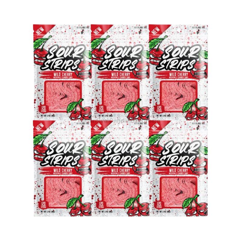Sour Strip Candy Belts (6 Pack) (3.4 Oz) Wild Cherry Mix Flavor