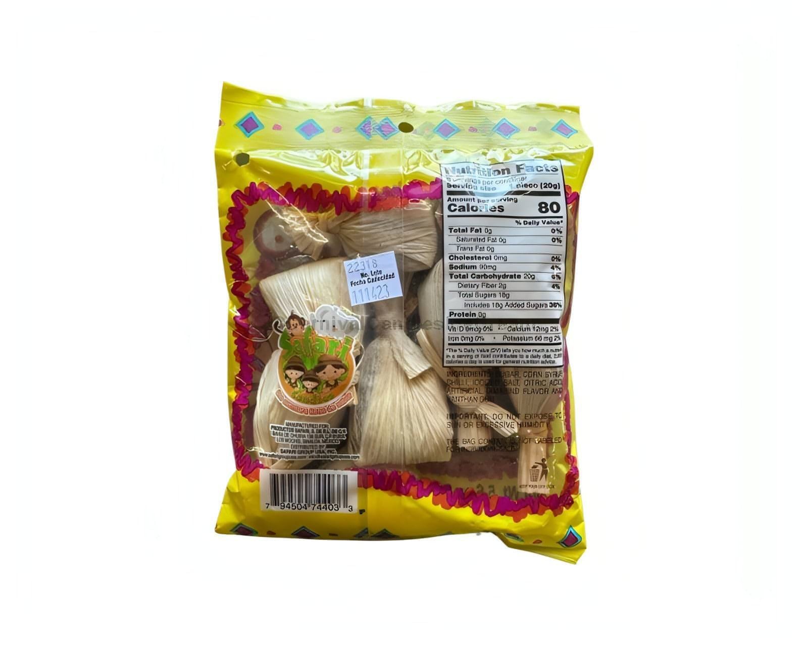 Tamalito candy pack showcasing 8 tamarind-flavored treats, ideal for bulk Mexican candy lovers.