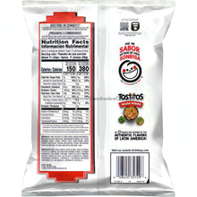 Tostitos Salsa Verde nutrition facts label showcasing ingredients and serving size, perfect for Frito Lay bulk chips case.
