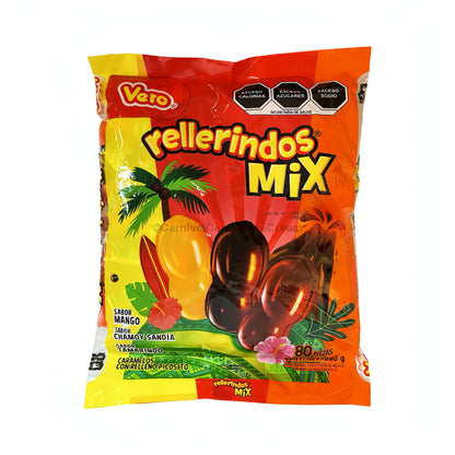 Vero Rellerindos Mix Hard Candy bag featuring mango, chamoy, and tamarindo flavors, 80 count pack.